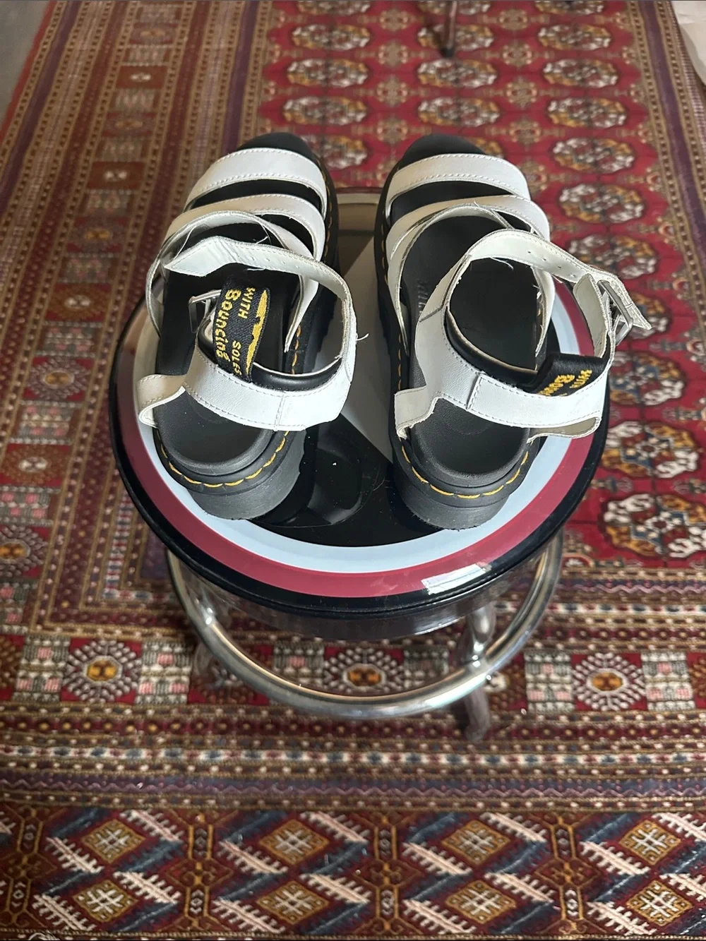 Dr. Martens White Leather Strappy Platform Sandals with Black Sole - Blaire Quad